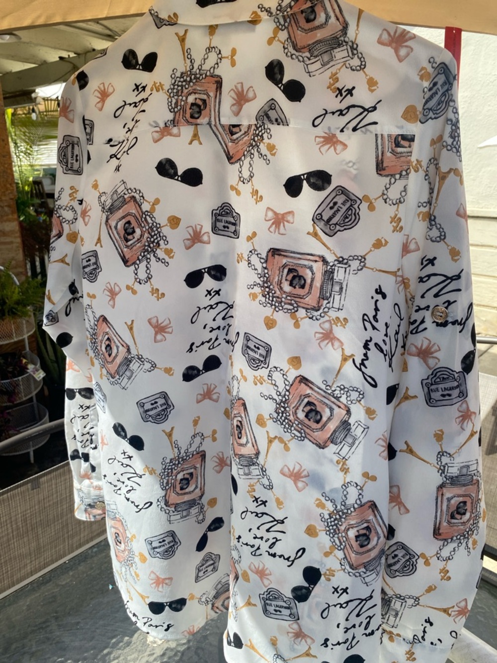 Karl Lagerfeld White Button-Up Blouse with Pink and Black Print - Picture 4 of 6